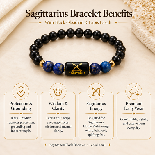 Sagittarius Zodiac Black Obsidian & Lapis Lazuli Bracelet