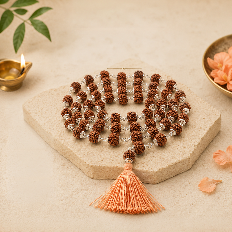 Rudraksha Silver Cap Mala