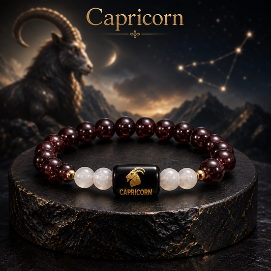 Capricorn Zodiac Garnet & Milky Quartz Bracelet