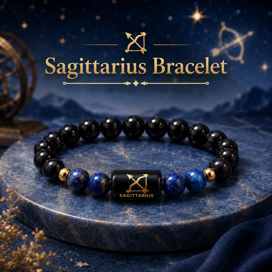 Sagittarius Zodiac Black Obsidian & Lapis Lazuli Bracelet
