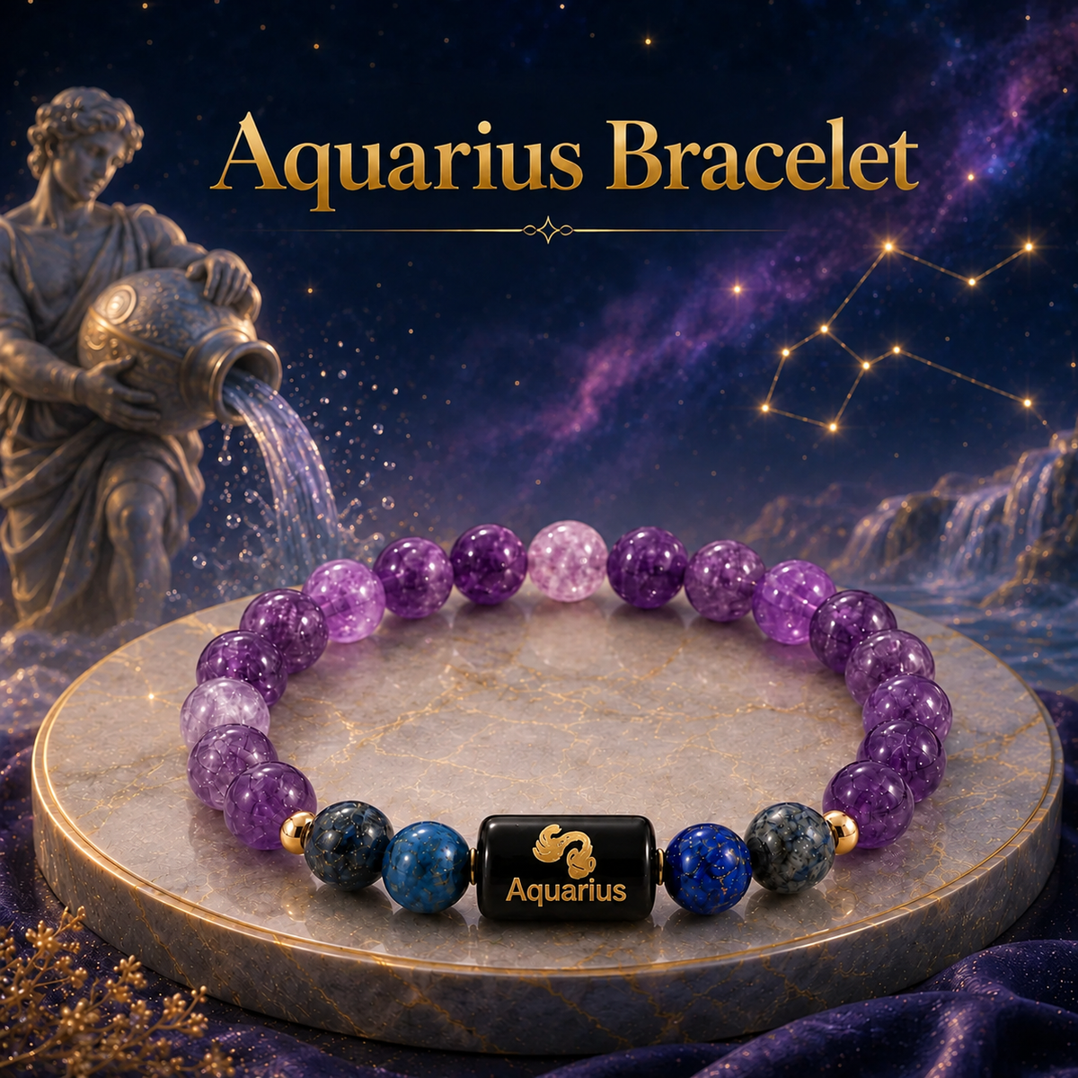 Aquarius Zodiac Amethyst & Blue Stone Bracelet