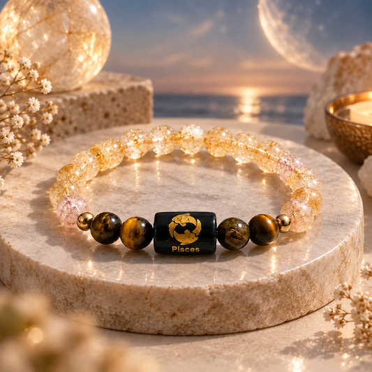Pisces Zodiac Tiger Eye & Citrine Bracelet