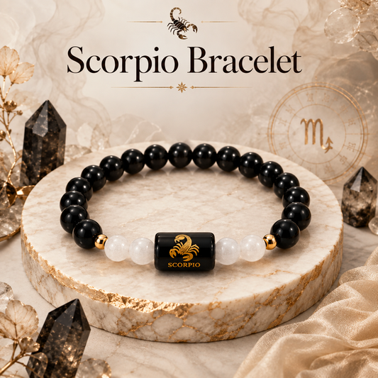 Scorpio Zodiac Black Obsidian & Milky Quartz Bracelet