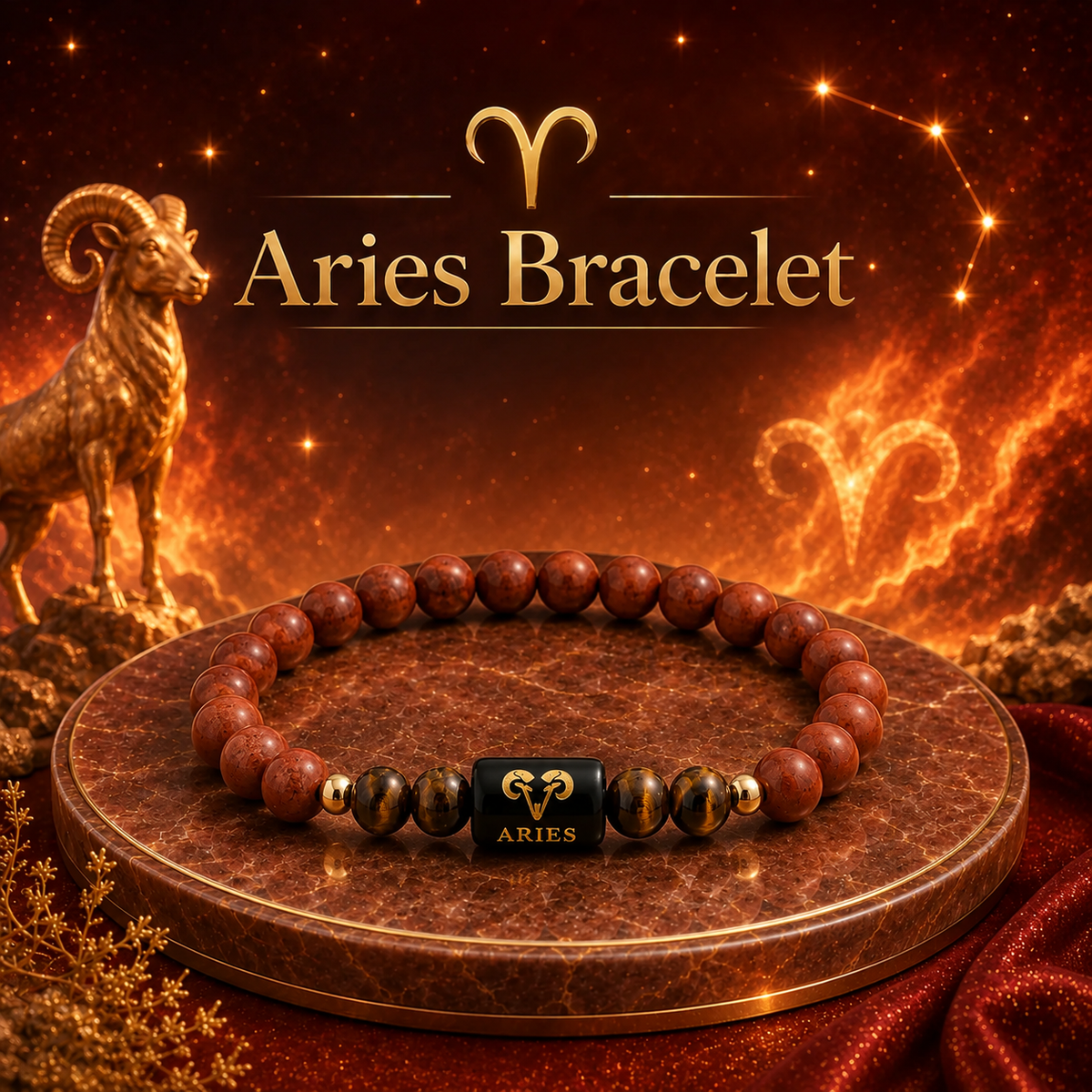 Aries Zodiac Red Jasper & Tiger's Eye Bracelet