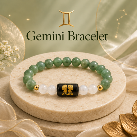 Gemini Zodiac Green Aventurine & Milky Quartz Bracelet