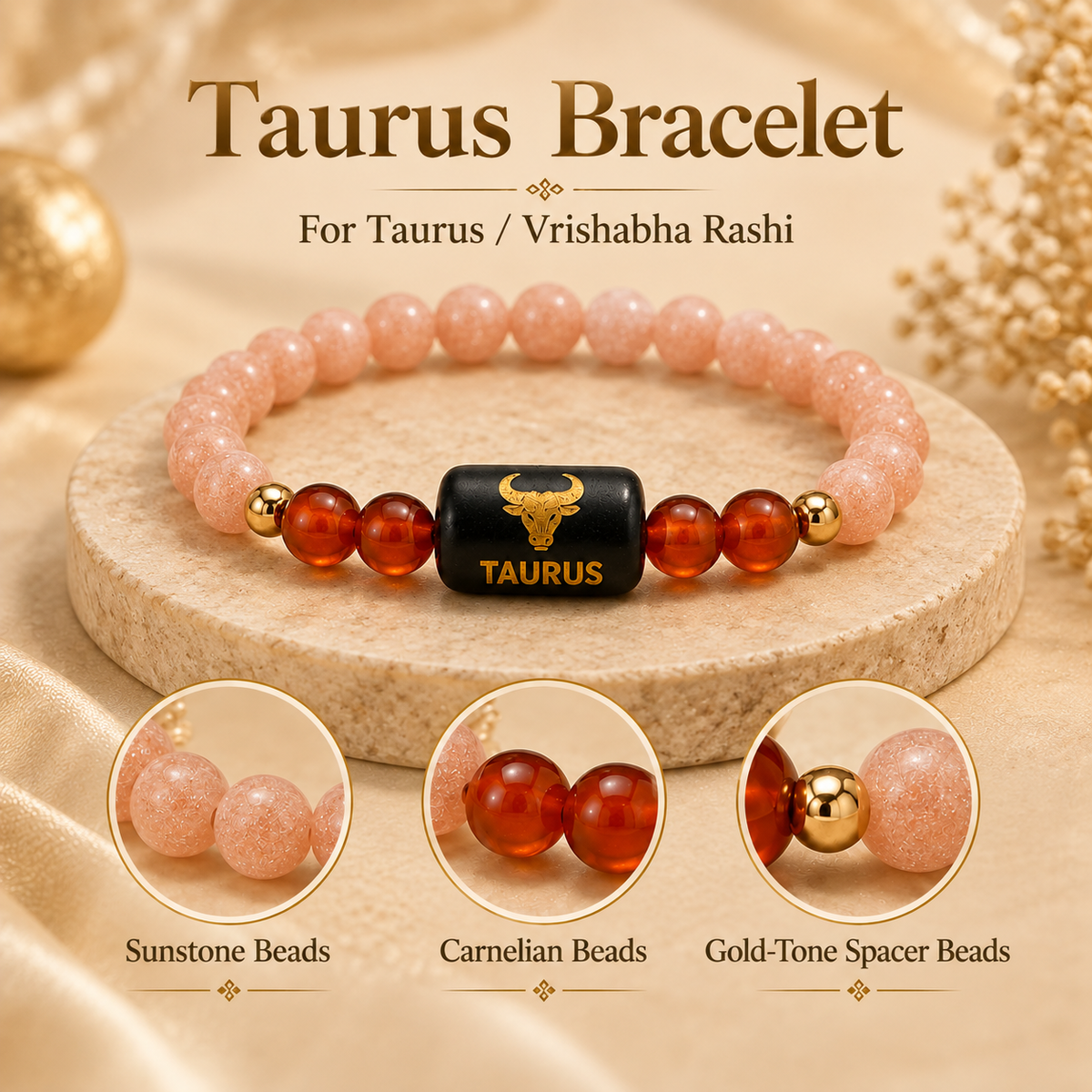 Taurus Zodiac Sunstone & Carnelian Bracelet