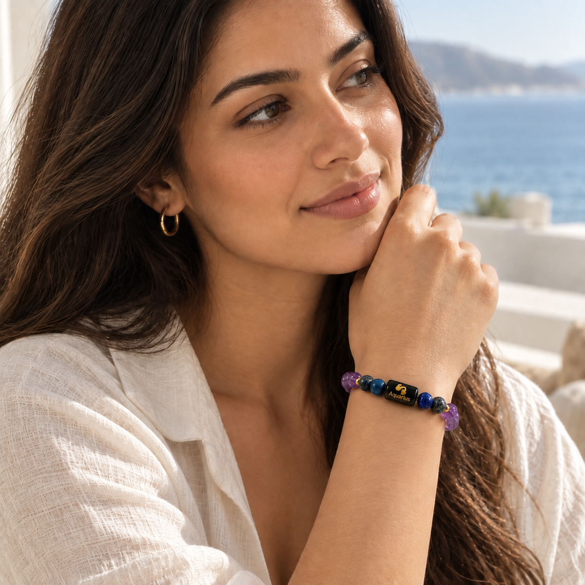 Aquarius Zodiac Amethyst & Blue Stone Bracelet