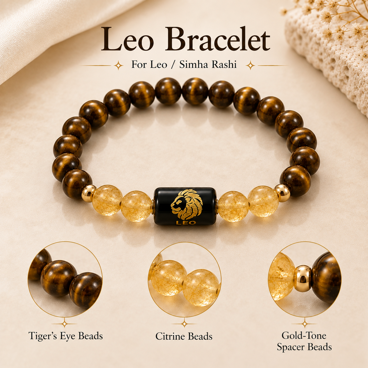 Leo Zodiac Tiger Eye & Citrine Bracelet