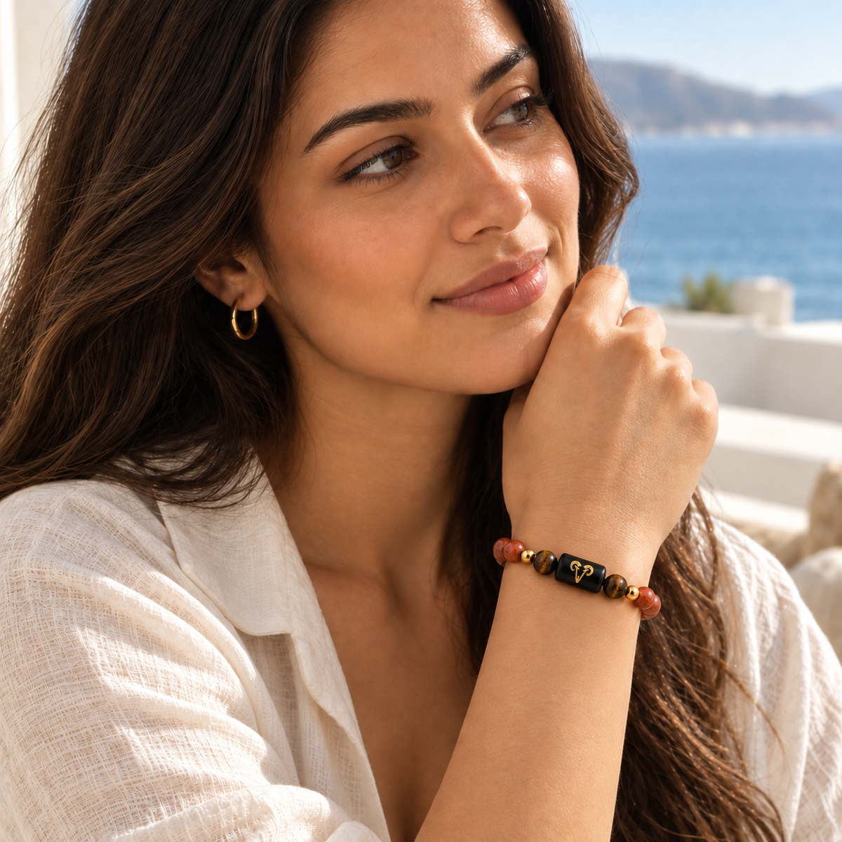 Aries Zodiac Red Jasper & Tiger's Eye Bracelet