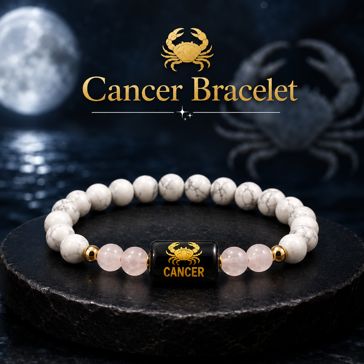 Cancer Zodiac Howlite & Milky Quartz Bracelet